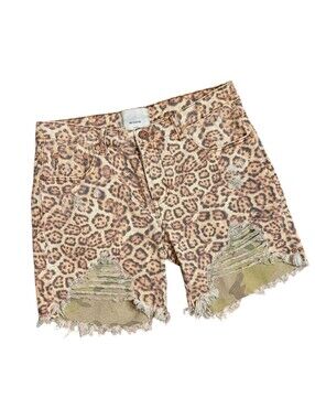 One Teaspoon Leopard Camo Denim Jeans Shorts Distressed Animal Print 28